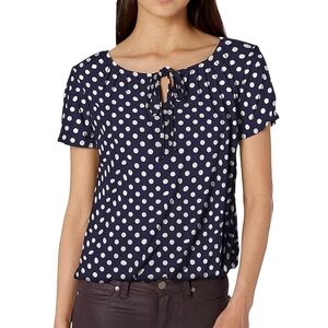 Women's Short Sleeve Polka Dot Peasant Top